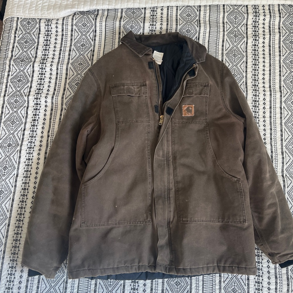 Carhartt Brown Jacket Sz LargeTall C26 Loose Fit Firm Duck Insulated Traditional